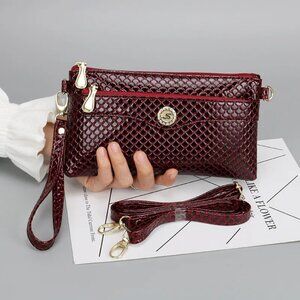 2/$30 Red Snake Skin Embossed Crossbody Bag Zipper Wristlet Clutch Phone Bag